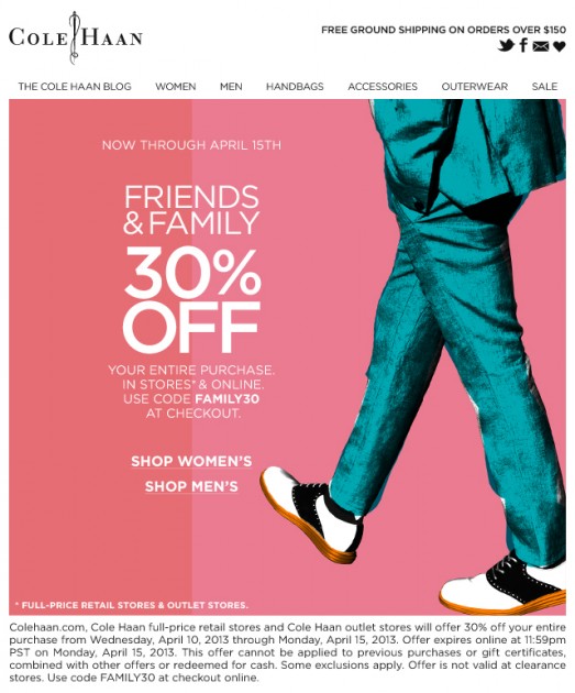 Cole Haan Friends and Family Sale Wingtip shoes leather high end designer price buy discount sale code promotion