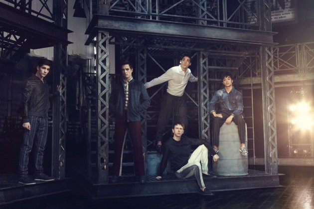 Newsies Cast Fashion Editorial Essential Homme photo shoot Adam Kaplan, Cory Cott, Garrett Hawe, John Dossett and Julian DeGuzman Gary Lupton and styled by Kelly Brown