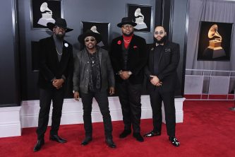 NEW YORK, NY - JANUARY 28:  Recording artist Anthony Hamilton (2nd L) with music group Anthony Hamilton & The Hamiltones attend the 60th Annual GRAMMY Awards at Madison Square Garden on January 28, 2018 in New York City.  (Photo by Steve Granitz/WireImage)