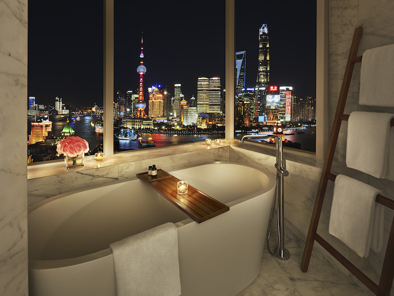 The Tub with a view in the bathroom of the Bund View Suite.