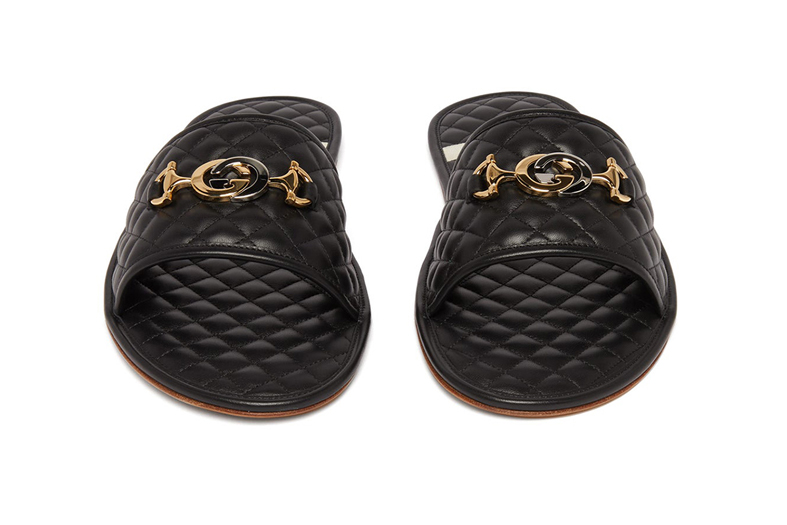 gucci GG-plaque quilted leather slippers